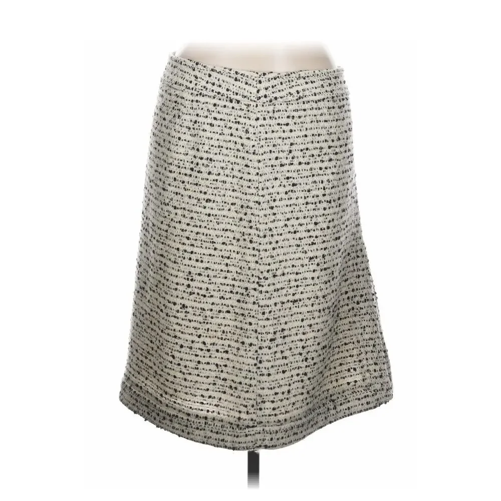Tory Burch Ivory Black Tweed A-Line Knee Length Skirt Wool Blend Size 12 Chic